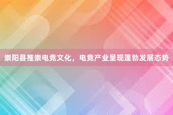 崇阳县推崇电竞文化，电竞产业呈现蓬勃发展态势